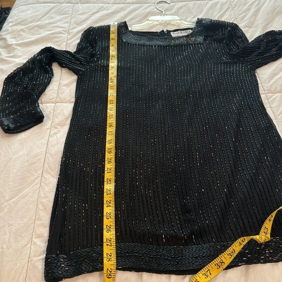 A.J. Bari Vintage black silk top with beaded black beads. It’s sheer. - Picture 7 of 8